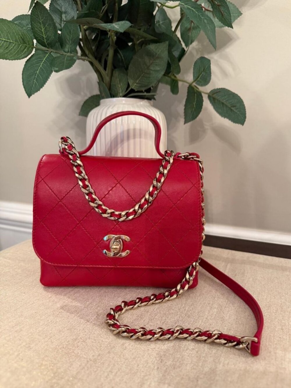 Chanel Lambskin Red Leather on Gold Chain Shoulder Bag